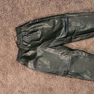 Black leather joggers